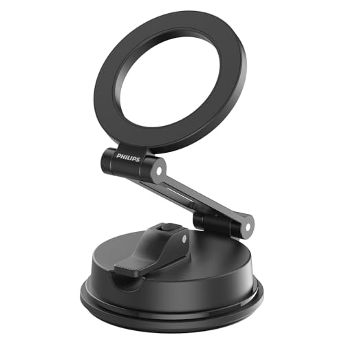 Philips (フィリップス) マグネット車載スマホホルダー magsafeホルダー 超強力吸着 真空吸盤 携帯ホルダー 多角度調整 360°回転な台座 車用ホルダー 折りたたみ式 片手操作 カー用品 全機種対応 DLK4131B